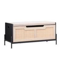 Bay Isle Home™ Rattan Storage Bench With 2 Safety Hinges,Flip-Top Shoe Bench,Storage Trunk With 15Mm Wall Plate,Storage