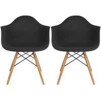 2xHome Plastic Dining Armchair With Wooden Base