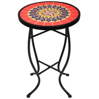 Charlton Home Round Side Ceramic Tile Top Indoor And Outdoor Accent Table, 14 Inch (Sun)
