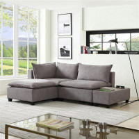 Latitude Run® Chelisa 94.5" Fabric Sectional Loveseat Ottoman With USB Storage Console Table