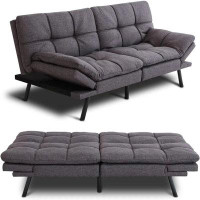 Latitude Run® Futon Sofa Bed Memory Foam Futon Sofa Sleeper Couch,Convertible Modern Futon,W/Adjustable Armrests Backres