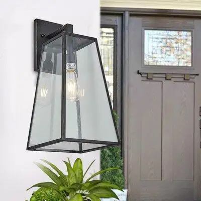17 Stories Georgina 1-light Imperial Black Outdoor Wall Lantern With Clear Tempered Glass Shade