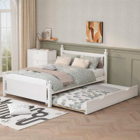 Alcott Hill Full Size Solid Wood Platform Bed Frame With Trundle - Perfect For Limited Space, Kids, Teens, Adults, White