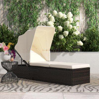 Etta Avenue™ Latitude Run® Patio Rattan Lounge Chair Chaise Cushioned Top Canopy Adjustable White