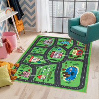 JML Rectangle  Machine Made Polyester Area Rug in Green