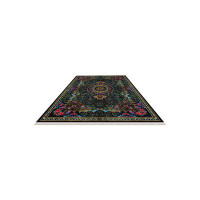 Bungalow Rose Sherene Oriental Design Green Blue Color Carpet Machine Made Cotton Material Washable Area Rug_7083
