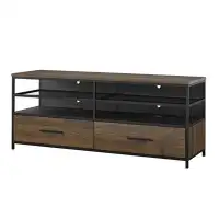 17 Stories 17 Stories Structure TV Stand For Tvs Up To 60", Walnut Wood Veneer With Black Metal And Black Glass