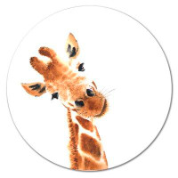 Bungalow Rose Portrait Of A Giraffe On White I - Traditional Metal Circle Wall Art