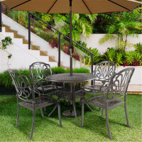 Canora Grey 5PCS Outdoor  Dining Table Set With 1 Round Table And 4 Chairs, Umbrella Hole — Outdoor Tables & Table Compo