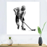 East Urban Home Croquis d'un joueur de hockey dans un sport d'hiver - reproduction de dessin sur toile