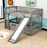 Harriet Bee Twin Over Twin Wood Bunk Bed With Slide And Fence