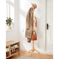 Latitude Run® Coat Rack Stand, Wooden Coat Rack Freestanding With 8 Hooks, Coat Tree With 3 Height Configurations For En