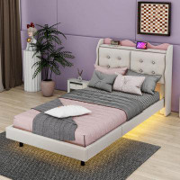 Runforrest Full Size Upholstery Platform Bed Frame With LED Light Strips