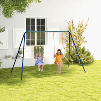KIDS SWING SET OUTDOOR METAL SWING FRAME WITH DOUBLE SWING SEATS FOR 1-2 CHILDREN AGED 3-8 YEARS OLD