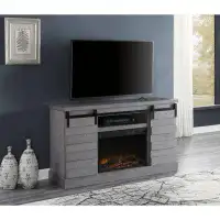 Gracie Oaks TV Stand With Barn Sliding Door And LED Fireplace, Grey