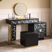 Wildon Home® Vanity Desk With Mirror And Lights,With Vanities Featuring Mirrored Drawer And Ambient Led