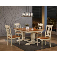 Rosalind Wheeler Caramel/Biscotti Collection 5 - Piece Extendable Rubberwood Solid Wood Dining Set