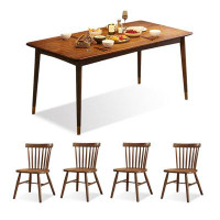 Corrigan Studio 4 - Person Nut-brown Solid Wood+Metal Dining Table Set