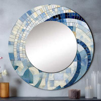 Design Art Gold Constructing Blue Realms IV - Abstract Shapes Round Mirror For Wall Decor