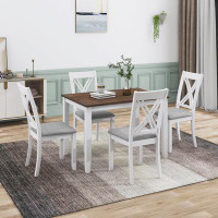 Farm on table Rustic Minimalist Wood 5-Piece Dining Table Set with 4 X-Back Chairs