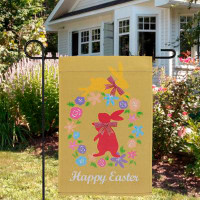 Northlight Seasonal Hopping Bunnies "Happy Easter" Floral Outdoor Garden Flag 18" X 12.5"