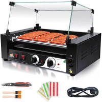 LIANQIAN Electric 18 Hot Dog 7 Roller Grill Cooker Machine with Cover 1400W Stainless