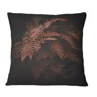 East Urban Home Brown Monochrome Fern Plant On Black - Tropical Printed Throw Pillow