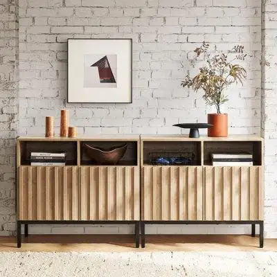 Ebern Designs Storage Cabinet, Modern Rustic Industrial Buffet Sideboard, Accent Console Credenza, Fluted Panel Doors