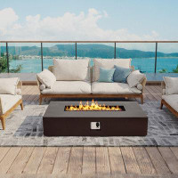 Latitude Run® Karenann 12.6" H x 56" W Iron Propane Outdoor Fire Pit Table with Lid