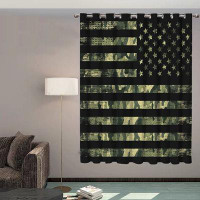 Frifoho Rustic Green Camo Military Pattern American Flag Thermal Insulated Blackout Window Curtains Window Treatments  D