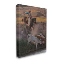 Stupell Industries Stupell Industries Cowboy Rounding Up Cattle Lasso Canvas Wall Art By David Graham