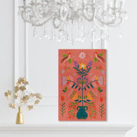 Red Barrel Studio "Meaningful Plant", Boho Flower Wings Traditional Pink Canvas Wall Art Print For Living Room