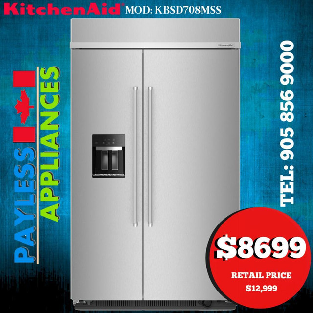 Kitchenaid KBSD708MSS 48 Built-In Counter Depth Side-by-Side Refrigerator Stainless Steel Color in Refrigerators in Markham / York Region