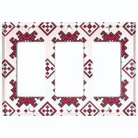 WorldAcc Vintage White Red Tile Pattern 3-Gang Rocker Wall Plate