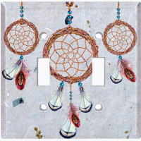 WorldAcc Metal Light Switch Plate Outlet Cover (Colourful Big Dream Catcher Grey  - Double Toggle)