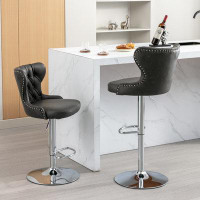 Ivy Bronx Swivel PU Barstools Adjusatble Seat Height From 25-33 Inch, Modern Upholstered Chrome Base Bar Stools With Bac