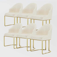 Musem Modern Luxury Beige Dining Chair,Pu Leather Upholstery, Gold Stainless Steel Base
