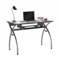 Wrought Studio Contempo Clear Glass Top Computer Desk With Pull Out Keyboard Panel