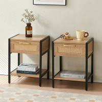 Bay Isle Home™ Set Of 2, 15.74" Rattan End Table With Drawer, Modern Nightstand, Metal Legs,Side Table For Living Room,