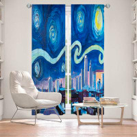 East Urban Home Lined Window Curtains 2-panel Set for Window Size by Markus - Starry Night Boston Skyline