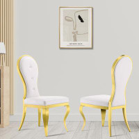 Rosdorf Park White And Gold  Faux Leather Dining Chairs