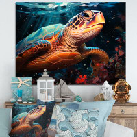 Design Art Contemporary Marine Life III - Turtle Animal Canvas Prints