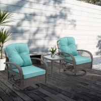 Red Barrel Studio 3-Piece Swivel Rocker Patio Chair Set With Plush Cushions And Glass Coffee Table, Ideal For Backyard C
