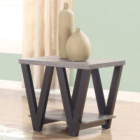 17 Stories V-Shaped End Table Black And Antique Grey