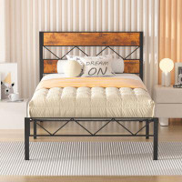 Steelside™ Alicia Bed Frame with Rustic Vintage Wooden Headboard