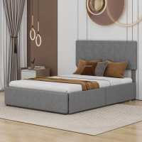 Cosmic Upholstered Panel Bed with Four Drawers on Two Sides, Adjustable Headboard
