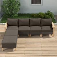 Ebern Designs Brooklington 125.96" Wide Outdoor Wicker Reversible Patio Sectional with Cushions