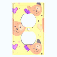 WorldAcc Metal Light Switch Plate Outlet Cover (Teddy Bears Pink Hearts Yellow - Single Duplex)