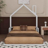 Harper Orchard Twin Size Metal Floor Bed With House-Shaped Headboard