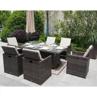 Latitude Run® Aerolyn Rectangular 6 - Person 71'''' Long Fire Pit Table Dining Set With Cushions